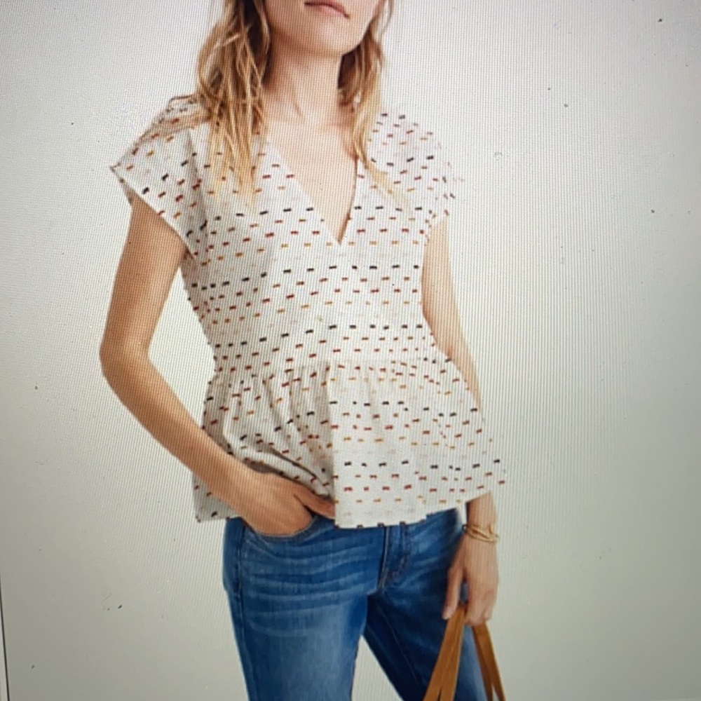 Madewell Peplum Crossover Top in Rainbow Clipdot